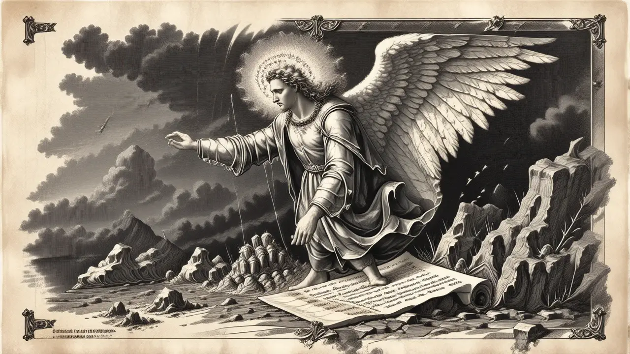 Juicio divino en pergamino antiguo y oscuro