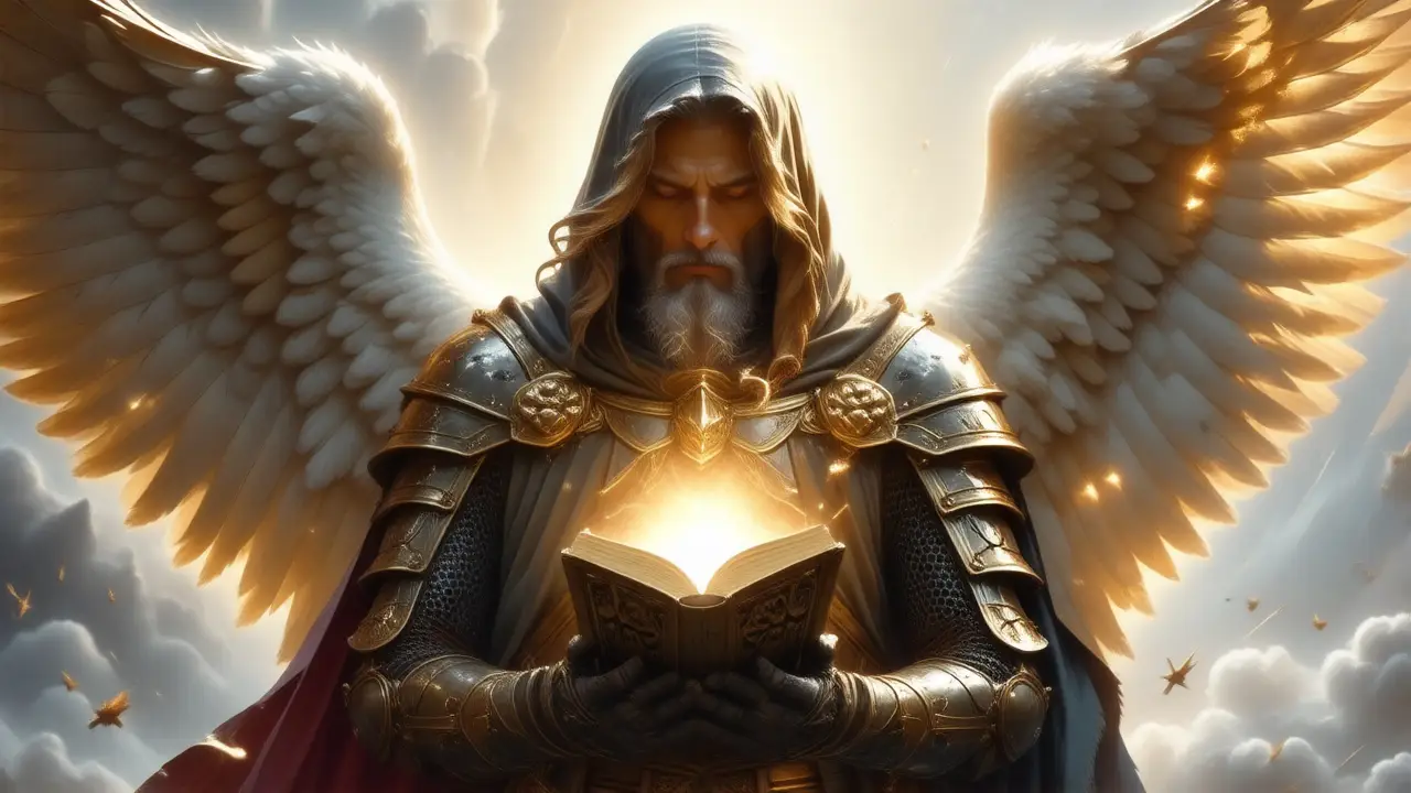 Ángel guerrero resplandece con poder divino