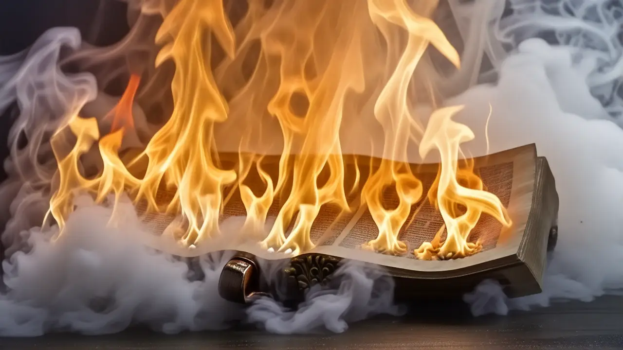 Un rollo bíblico irradia fuego sagrado