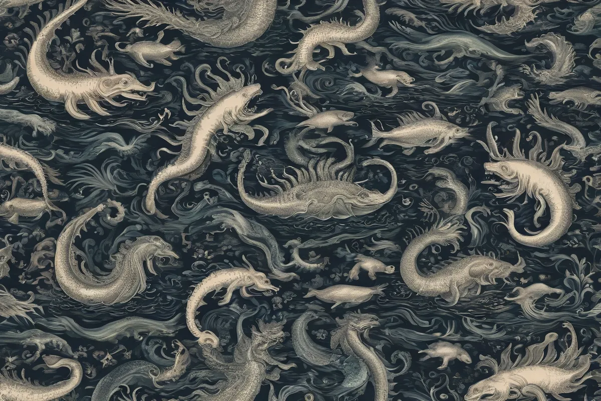 El papel tapiz muestra criaturas marítimas míticas y simboliza temores apocalípticos