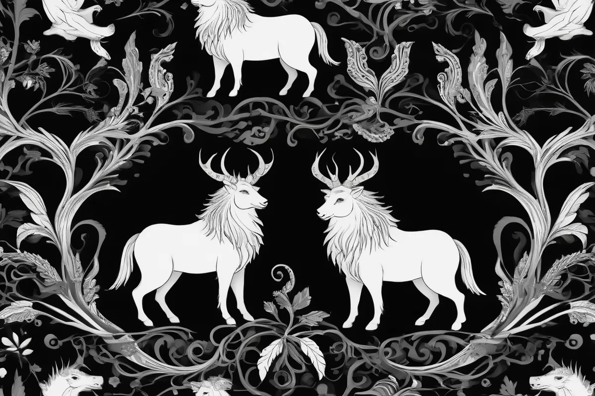 Diseño de animales estilizados ascendiendo en negro y blanco