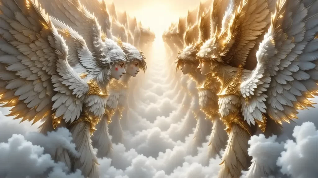 Ángeles celestiales brillan en manuscrito antiguo