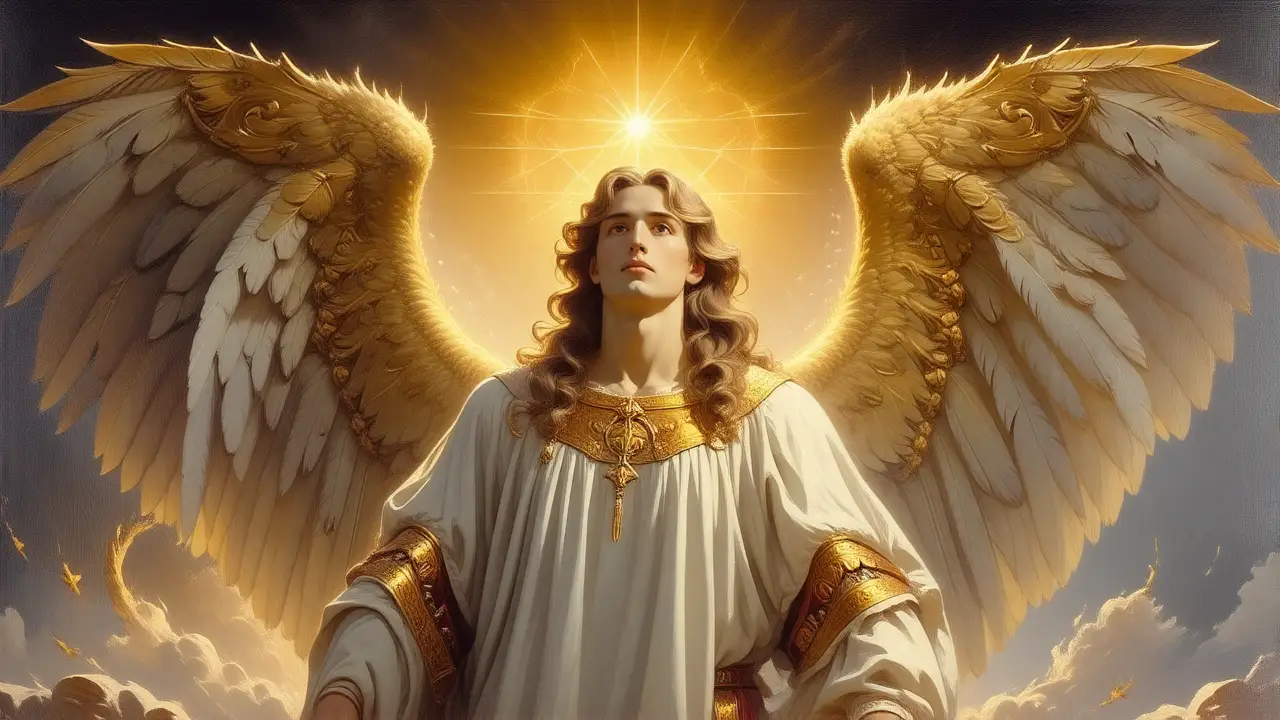 Seres celestiales en un reino dorado