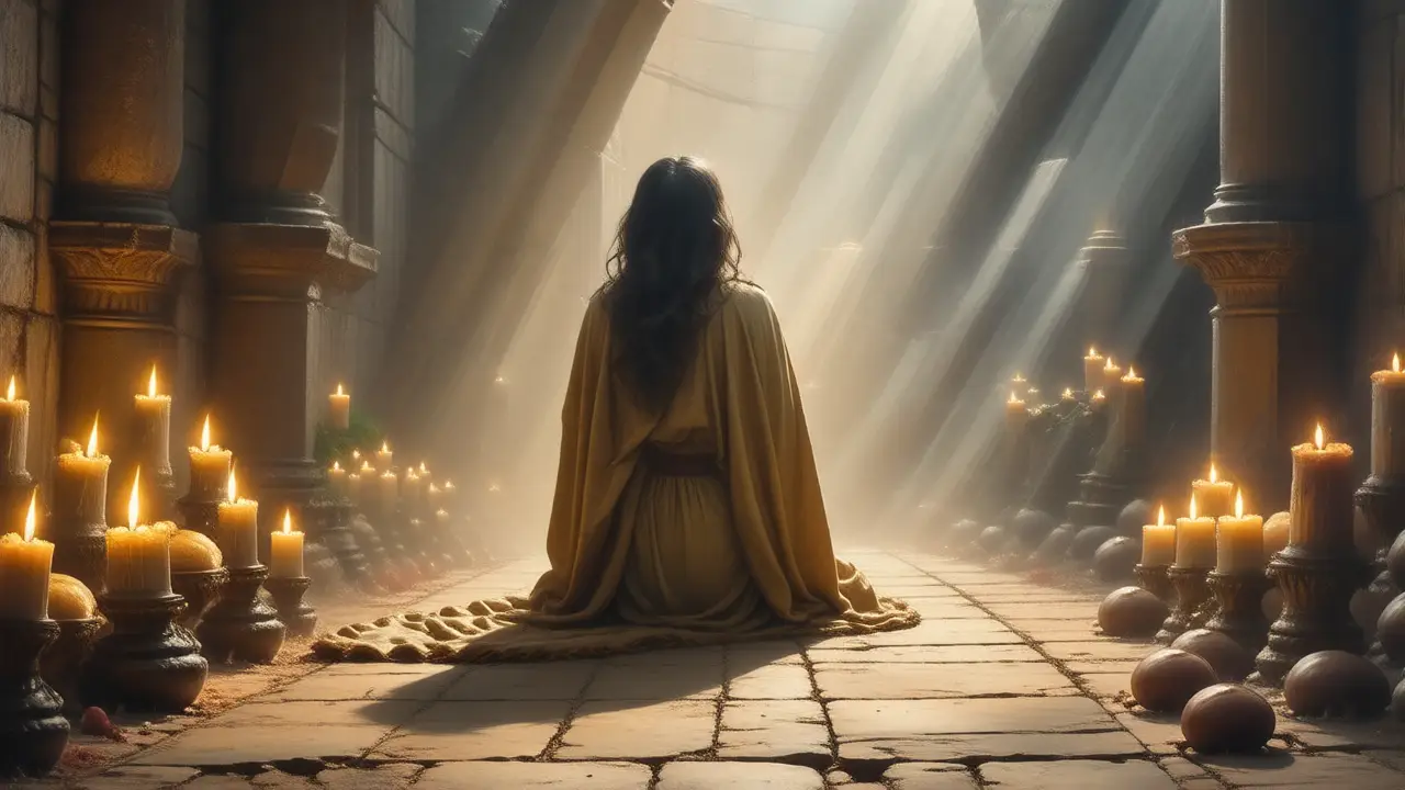 Ilustración bíblica, luz divina, expresión serena